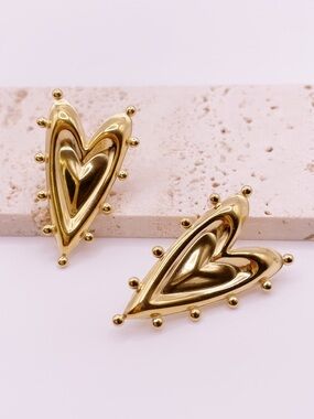 Gold Heart Stud Earrings - Women's Jewelry